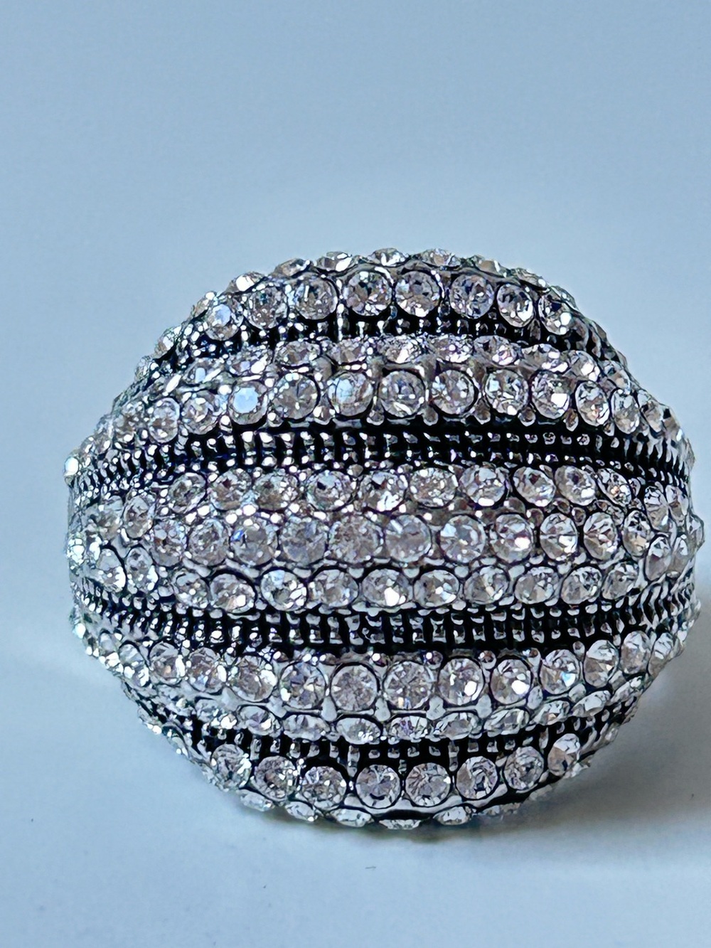 Pave dome style cocktail ring in silver tone finish